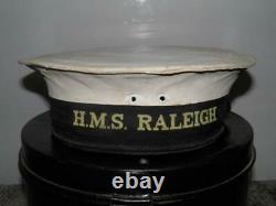 Post WW2 1945 Military Royal Navy H. M. S Raleigh Plymouth A. Elkins' Cap & Box
