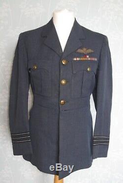 Post WW2 1948 RAF named Officer tunic with WW2 ribbon medals & pilot wings badge