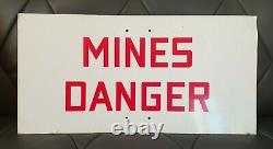 Post WW2 British Army MINES DANGER Tin Sign Plaque