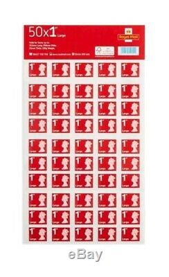 Royal Mail First Class Large Letter size 1st Class Stamp Sheet (50x2) 100 Stamps