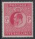 SG 318 5/- Carmine M52 (2) in Post Office fresh unmounted mint condition