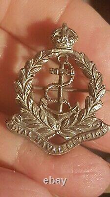 Silver Ww1 Royal Naval Division Brooch Pin Badge Hallmarked Free Post