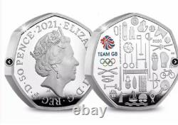 TEAM GB 2021 UK 50p Silver Proof Piedfort Colour Coin BOX & COA IN HAND TO POST