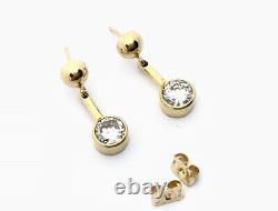 Vintage 9ct Gold Glittery Gem Set Drop Post Earrings GIFT BOXED 3.3g