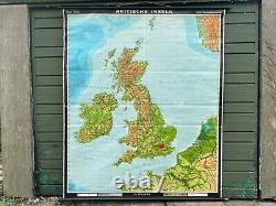 Vintage UNITED KINGDOM geographical school map chart UK GREAT BRITAIN geography