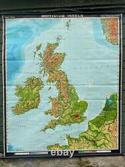 Vintage UNITED KINGDOM geographical school map chart UK GREAT BRITAIN geography