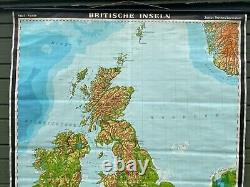 Vintage UNITED KINGDOM geographical school map chart UK GREAT BRITAIN geography