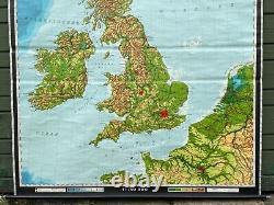 Vintage UNITED KINGDOM geographical school map chart UK GREAT BRITAIN geography